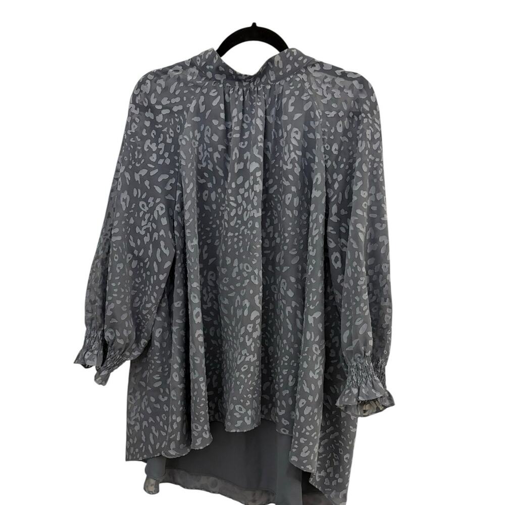 DR2 High Neck Blouse Top Tunic Ruffle Cuffs XXL Gathered at Neck Flowy Lined